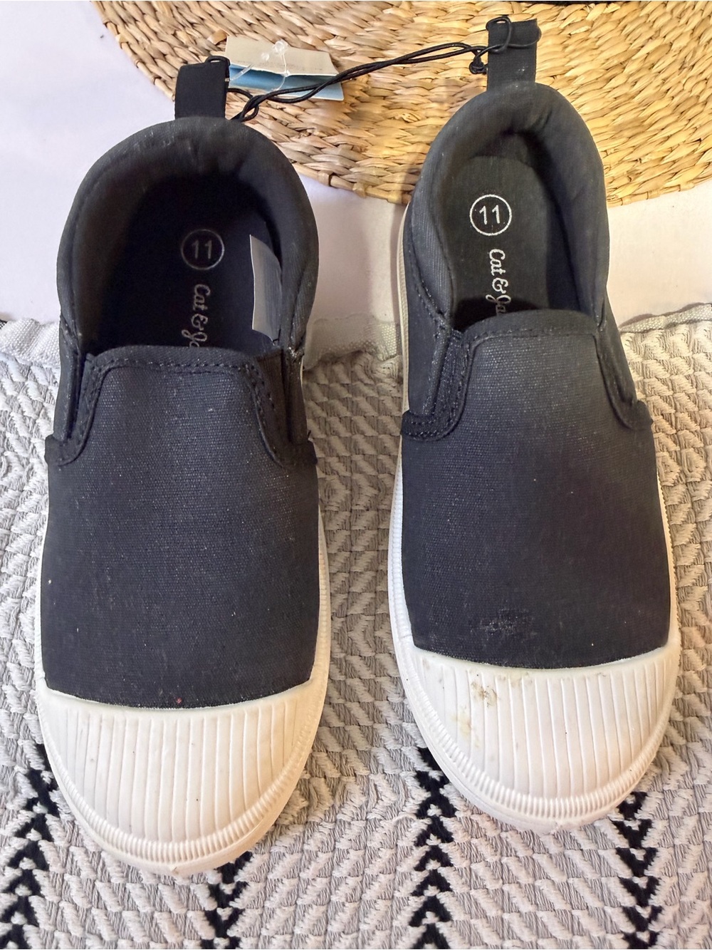 Cat & Jack Black Slip-On Canvas Kids Sneakers with White Toe